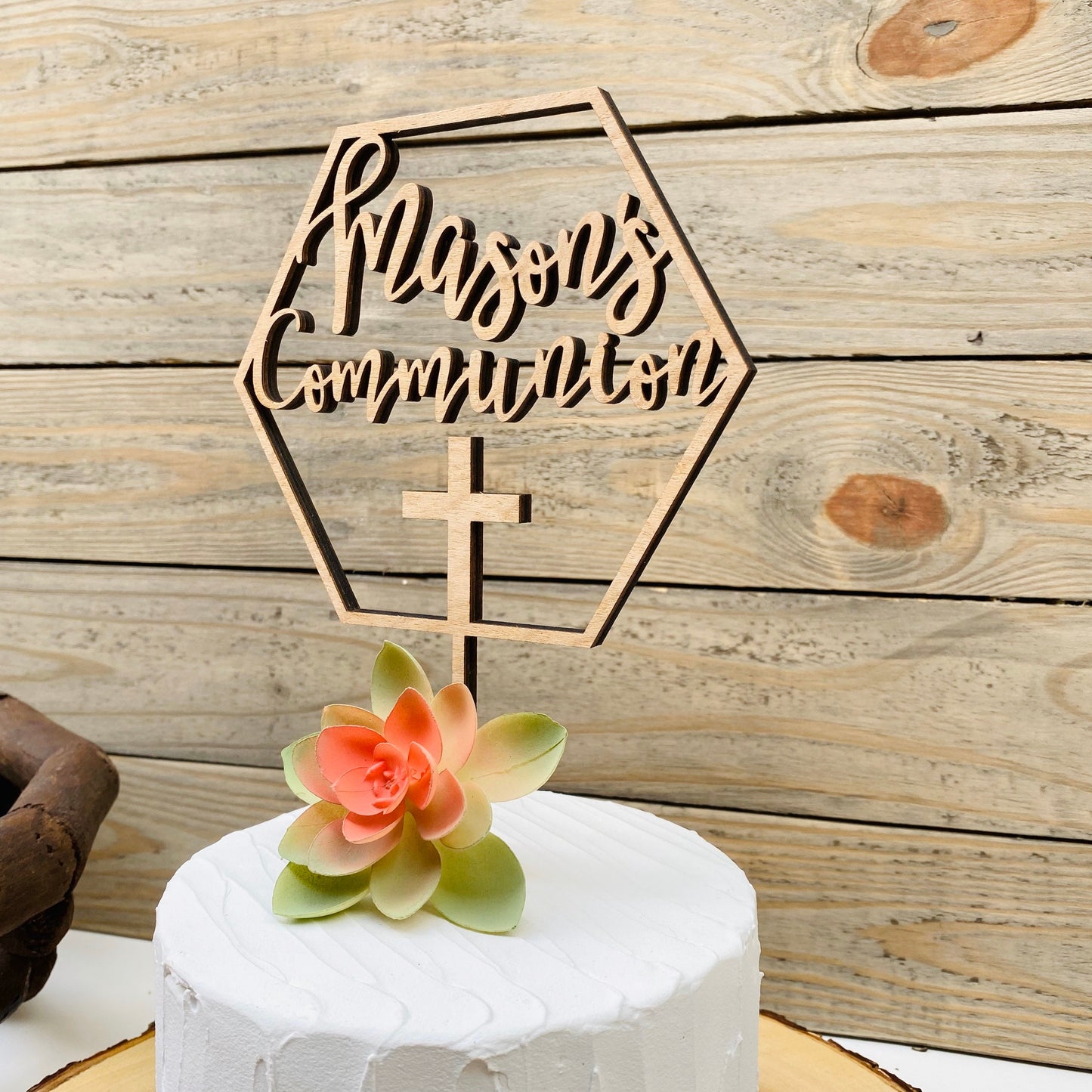 Personalized First Communion Cake Topper - Baptism Christening Decor - Christian Cake Topper