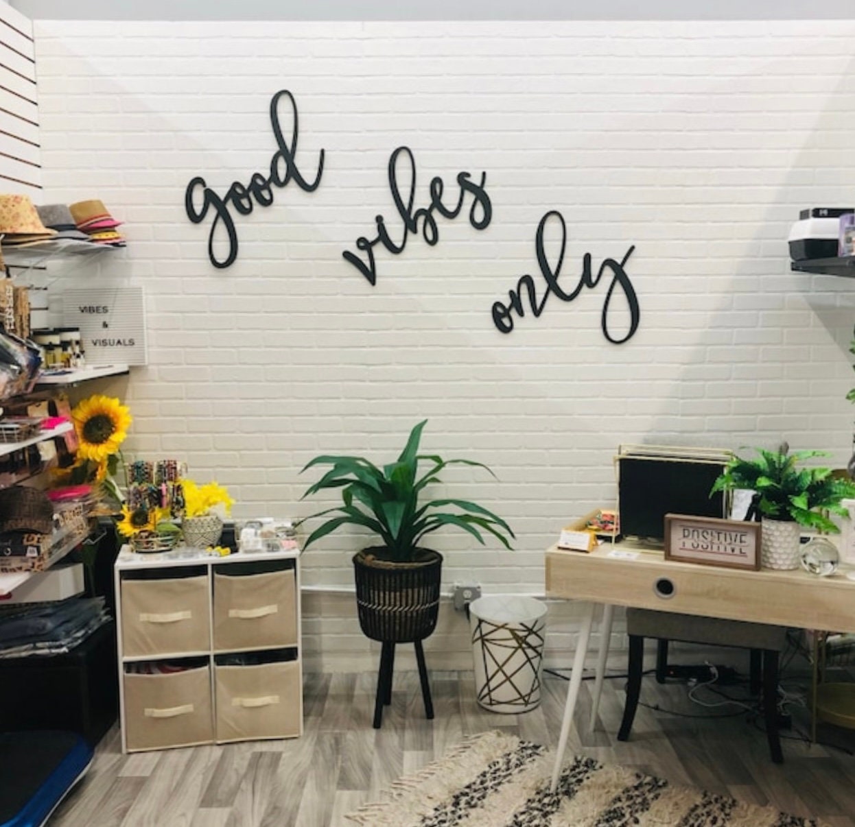 Good Vibes Only Wood Sign - Inspirational Positive Sign for Office - Positive Affirmation Dorm Decor