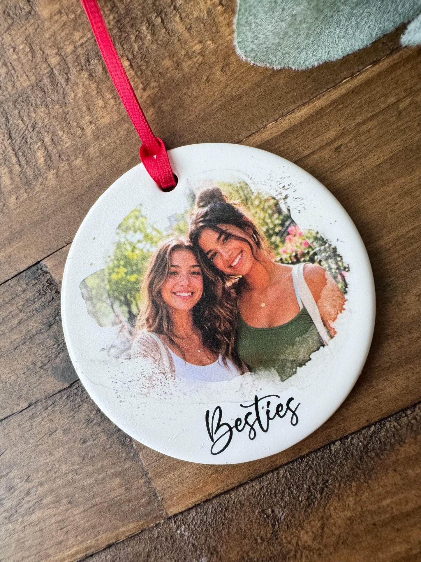 Personalized Best Friend Photo Ornament, Custom Ceramic Besties Christmas Keepsake, Friendship Gift