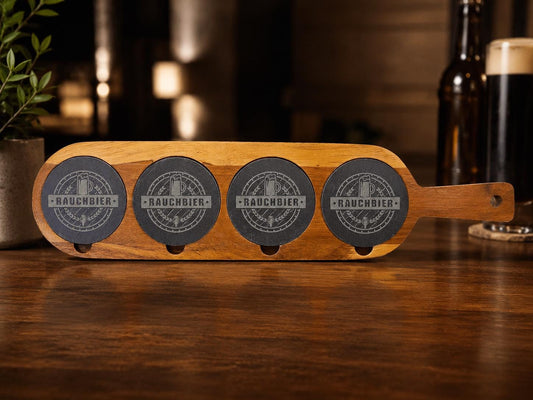 Flight Board with 4 Engraved Coasters with Custom Logo 