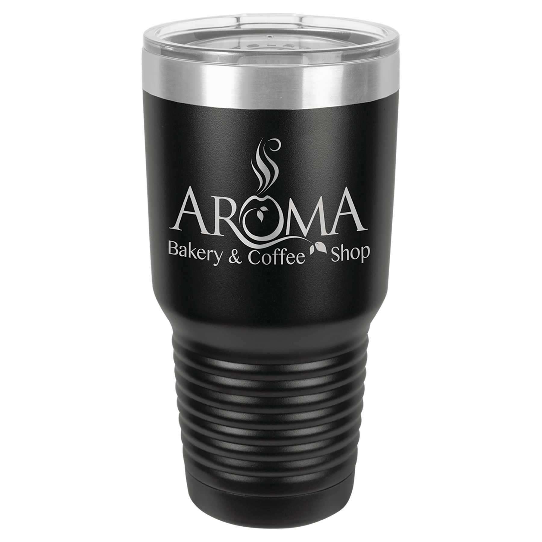 Laser engraved stainless steel tumbler with company logo