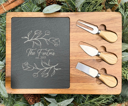 Acacia Wood Slate Rectangle Cheese Set with Three Tools