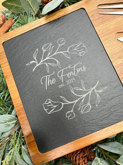 Acacia Wood Slate Rectangle Cheese Set with Three Tools