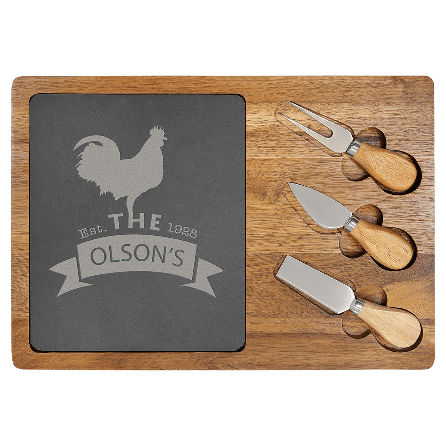 Acacia Wood Slate Rectangle Cheese Set with Three Tools