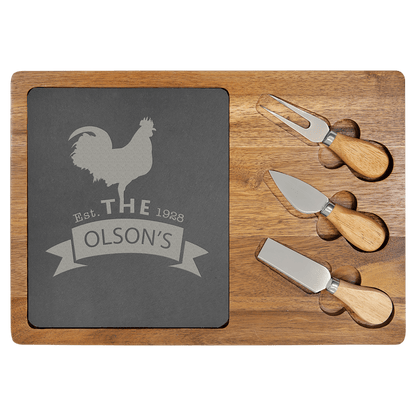 Acacia Wood Slate Rectangle Cheese Set with Three Tools