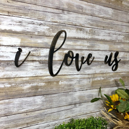 I Love Us Wood Sign - Romantic Anniversary Gift for Couple - Valentines Day Gift - Master Bedroom Wall Decor Above Bed
