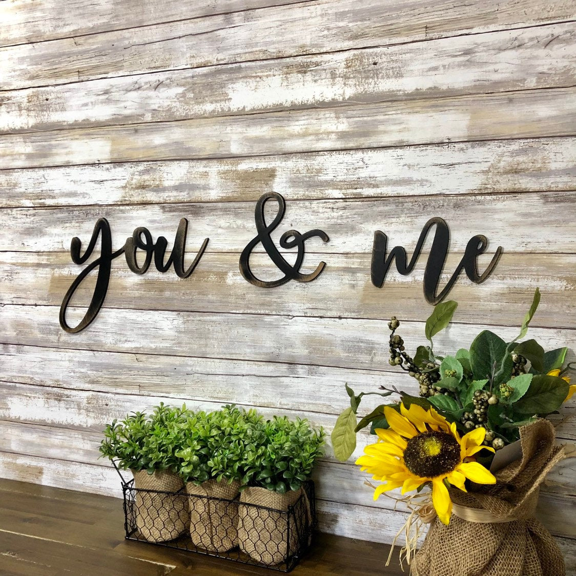 You And Me Wood Sign - Romantic Bedroom Wall Decor - Minimalist Over The Bed Decor