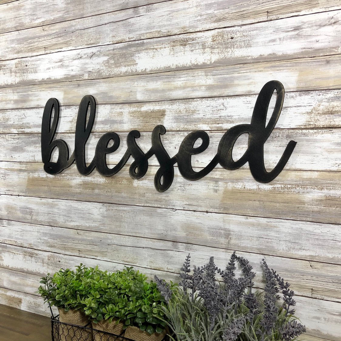 Blessed Wooden Sign - Farmhouse Home Decor - Christian Home Decor - Gratitude Family Room Sign