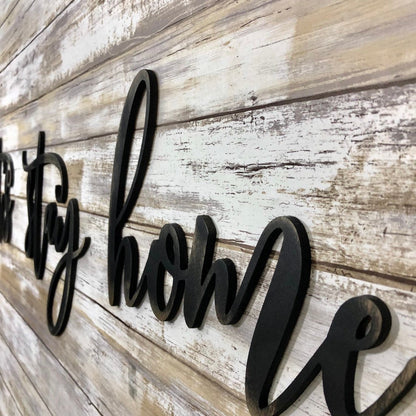 Let's Stay Home Cursive Wood Sign - Hygge Living Room Wall Decor - Master Bedroom Above Couch Sign - Cozy Housewarming Gift