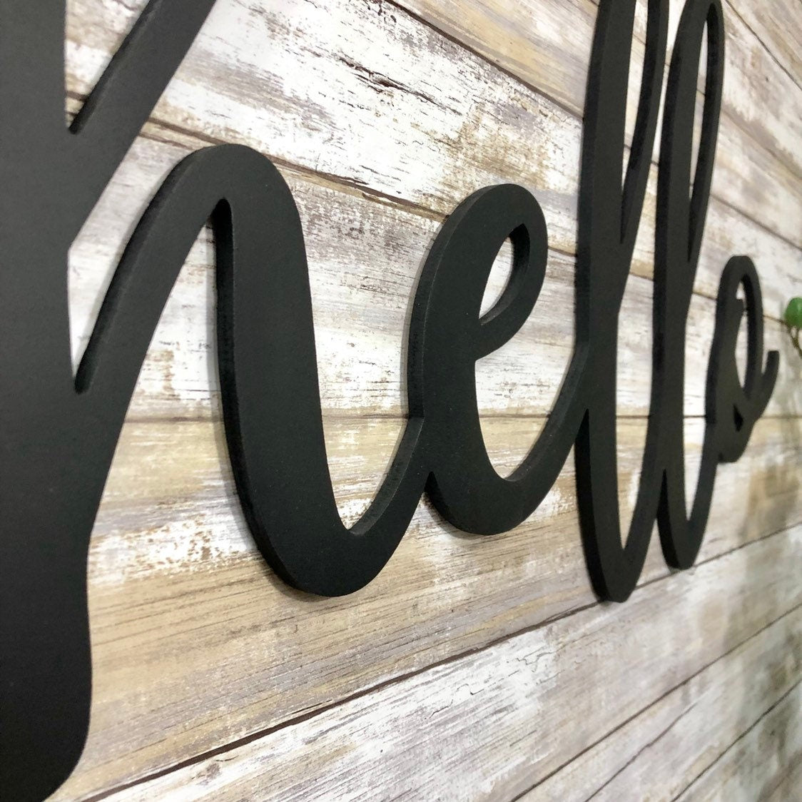 Hello Wood Sign - Farmhouse Entryway Decor - Script Word Wall Art - Rustic Front Door Welcome Sign - Housewarming Gift