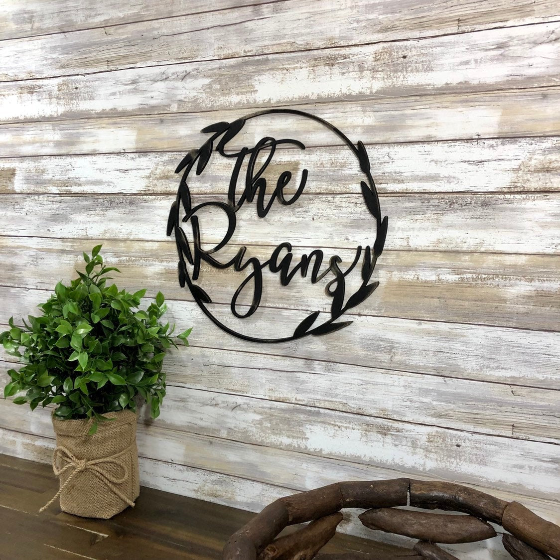 Custom Wreath Sign - Personalized Family Name Door Hanger - Round Farmhouse Porch Decor - Last Name Wedding Gift