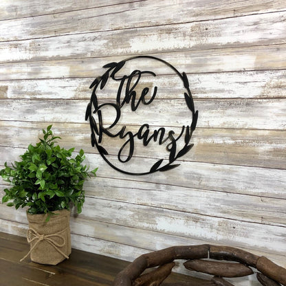 Custom Wreath Sign - Personalized Family Name Door Hanger - Round Farmhouse Porch Decor - Last Name Wedding Gift