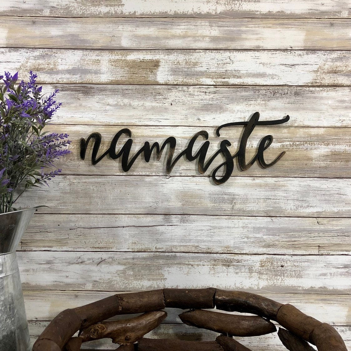 Namaste Wood Sign - Yoga Room Decor - Boho Meditation Wall Art - Spiritual Mindfulness Gift - Wooden Zen Studio Decor