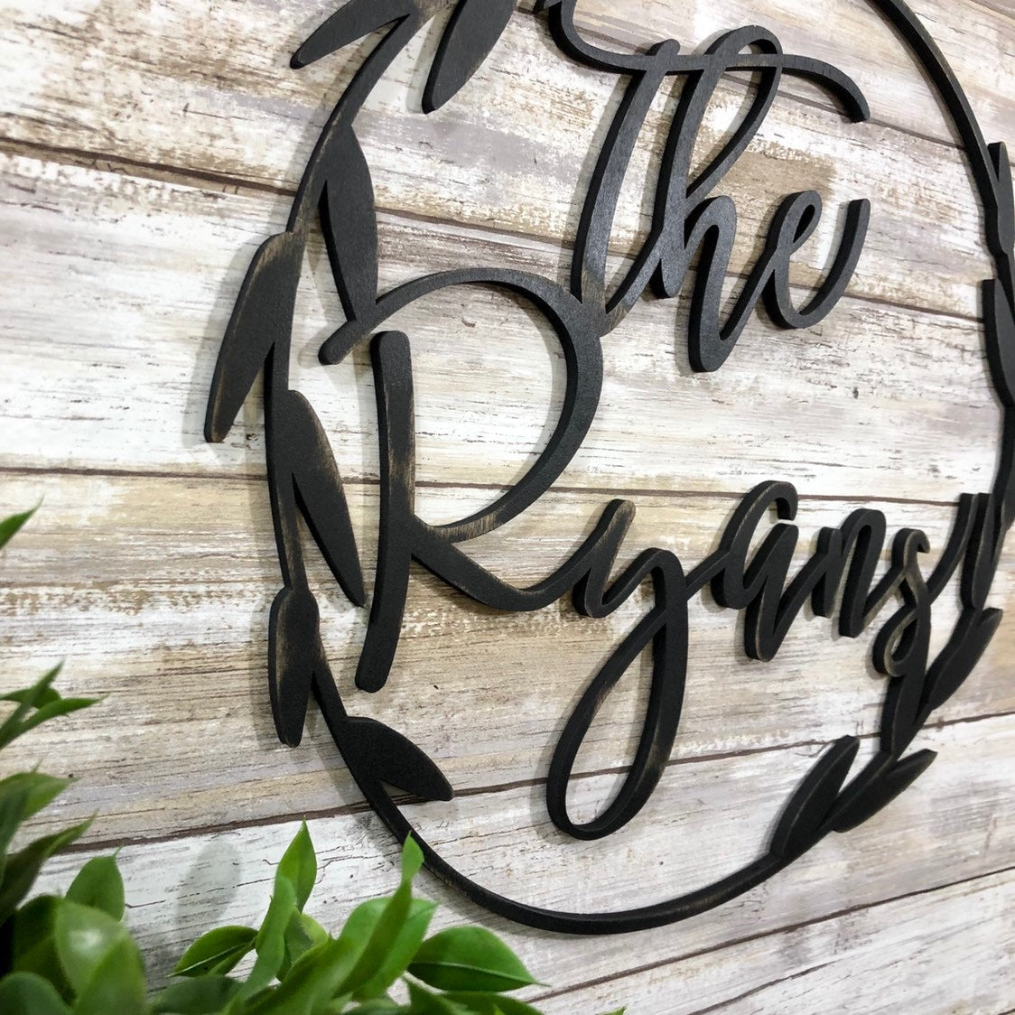 Custom Wreath Sign - Personalized Family Name Door Hanger - Round Farmhouse Porch Decor - Last Name Wedding Gift