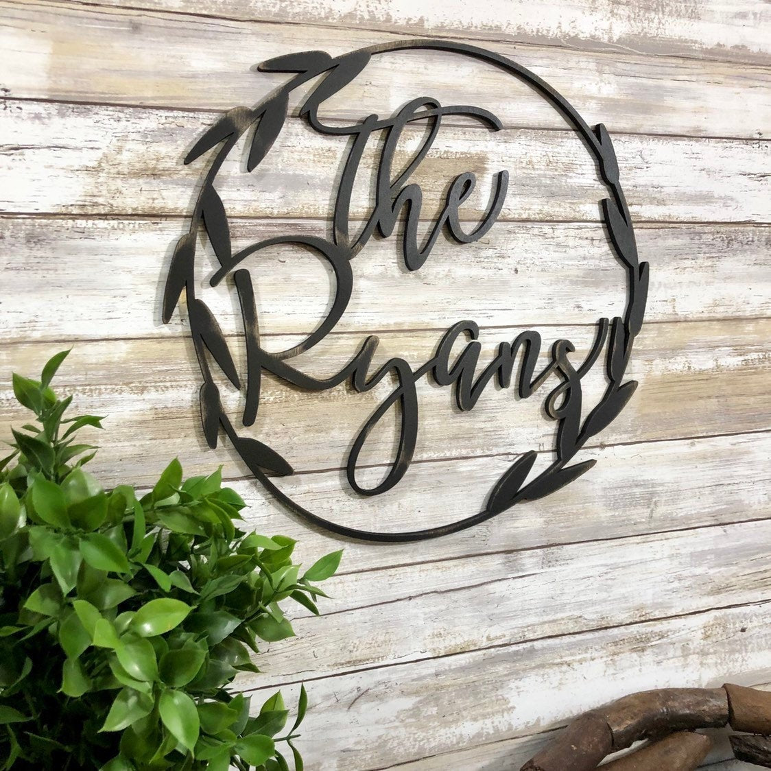 Custom Wreath Sign - Personalized Family Name Door Hanger - Round Farmhouse Porch Decor - Last Name Wedding Gift