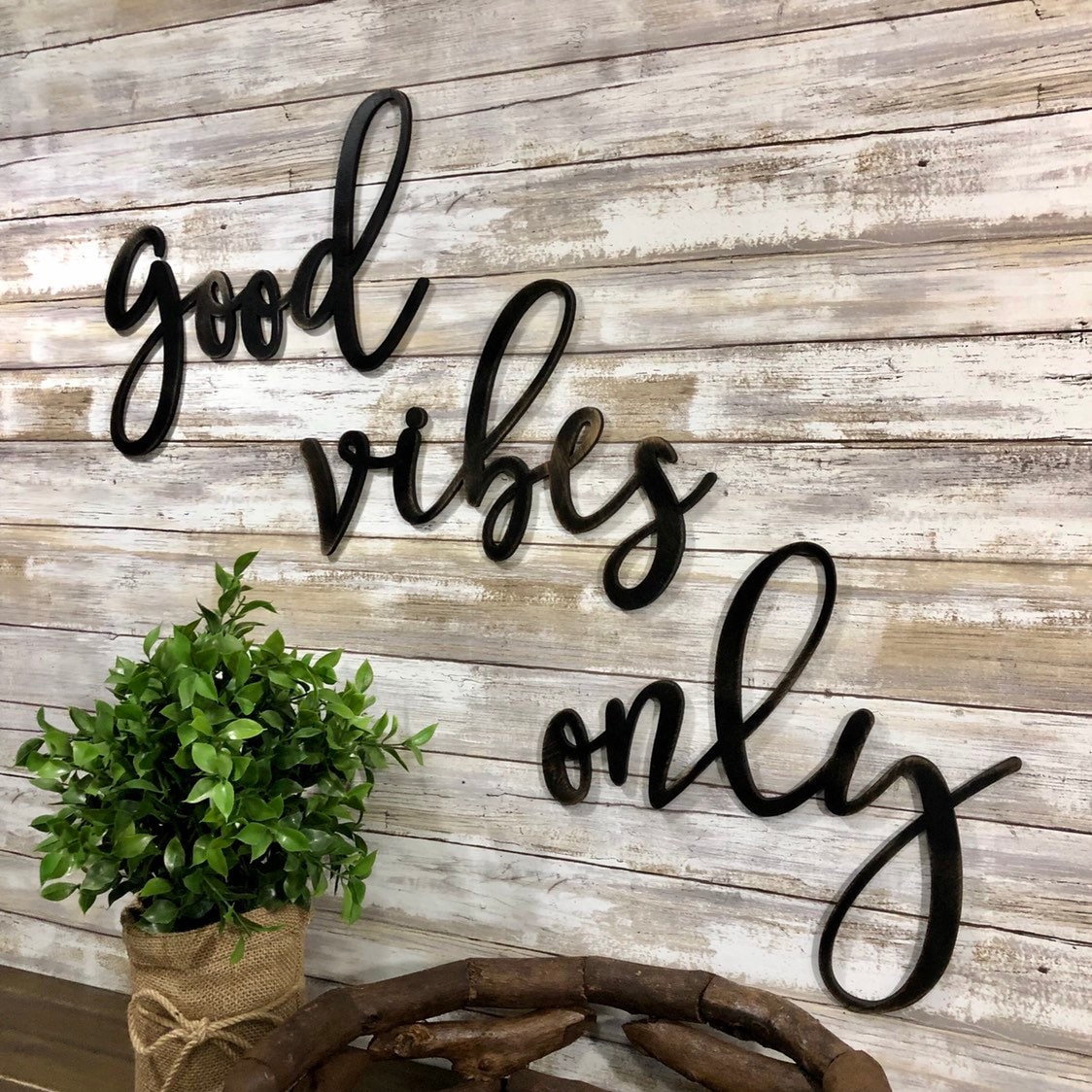 Good Vibes Only Wood Sign - Inspirational Positive Sign for Office - Positive Affirmation Dorm Decor