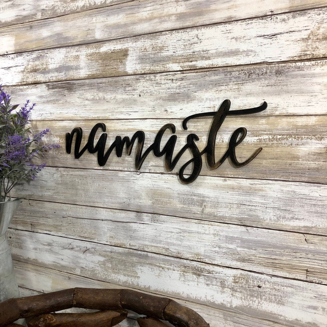 Namaste Wood Sign - Yoga Room Decor - Boho Meditation Wall Art - Spiritual Mindfulness Gift - Wooden Zen Studio Decor
