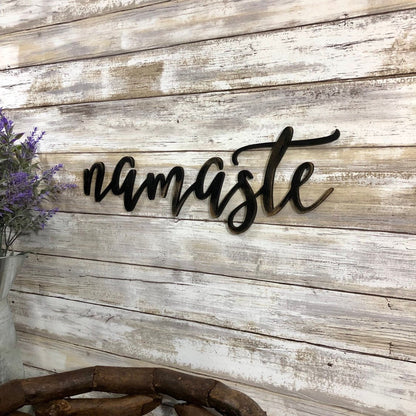 Namaste Wood Sign - Yoga Room Decor - Boho Meditation Wall Art - Spiritual Mindfulness Gift - Wooden Zen Studio Decor