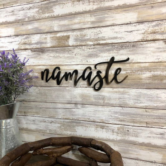 Namaste Wood Sign - Yoga Room Decor - Boho Meditation Wall Art - Spiritual Mindfulness Gift - Wooden Zen Studio Decor
