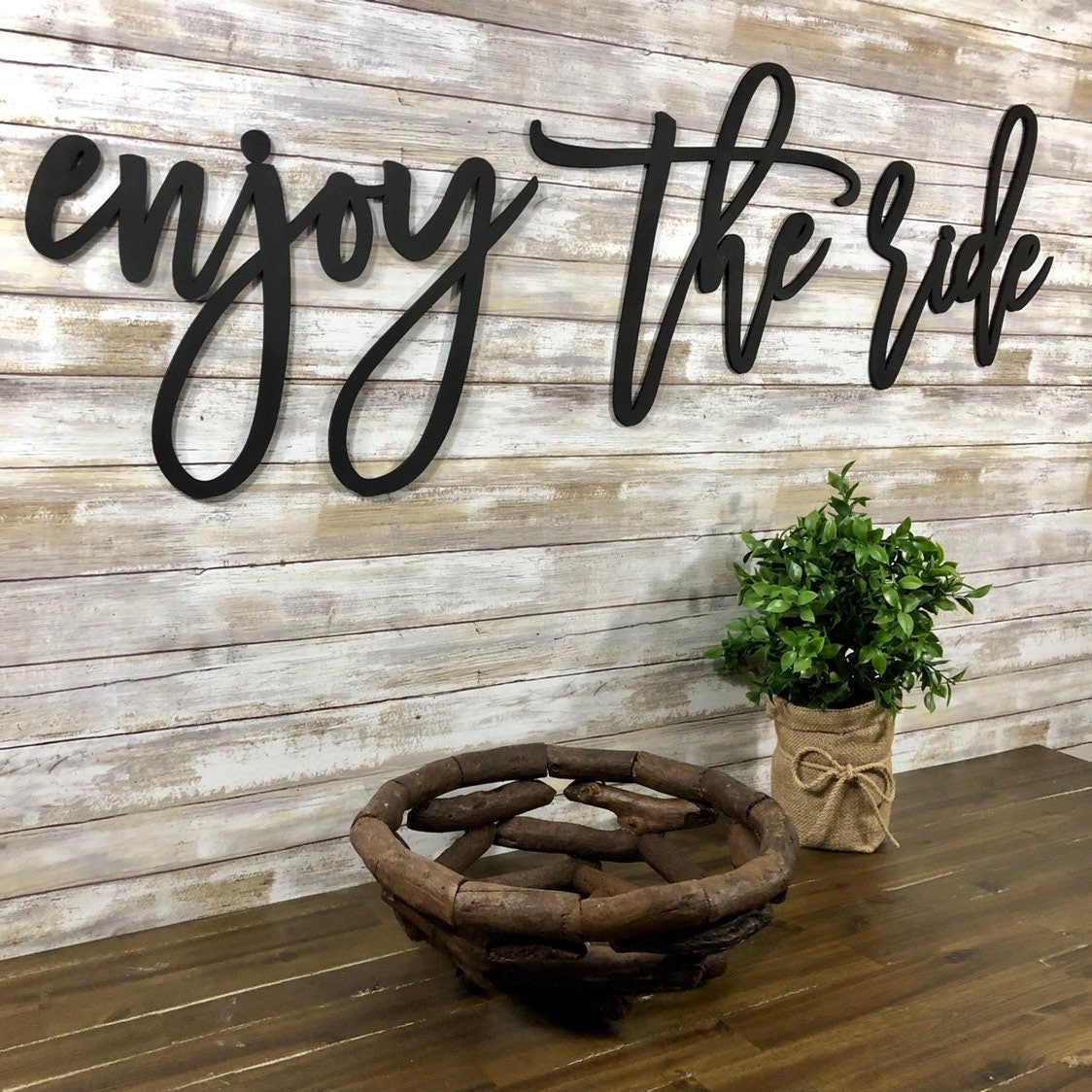 Enjoy The Ride Wood Sign - Home Gym Wall Decor - Spin Bike Room Art - Motivational Fitness Quote - Rustic Gift for Cyclist