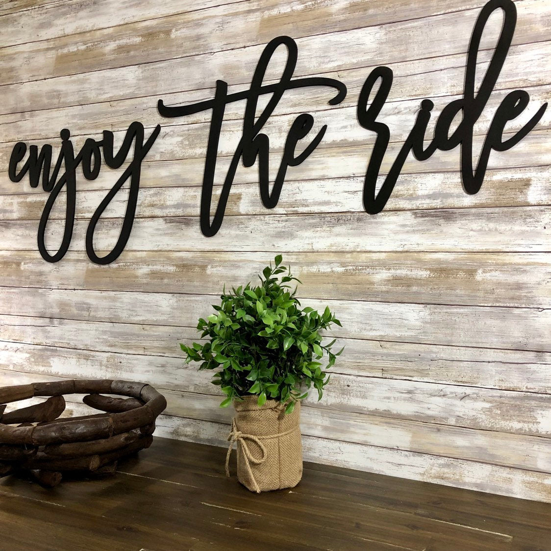 Enjoy The Ride Wood Sign - Home Gym Wall Decor - Spin Bike Room Art - Motivational Fitness Quote - Rustic Gift for Cyclist