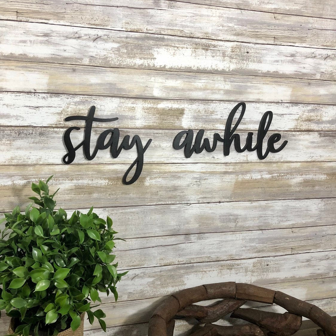 Stay Awhile Wood Sign - Farmhouse Entryway Welcome Decor - AirBnB Host Gift
