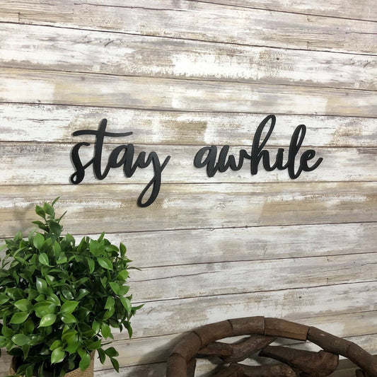 Stay Awhile Wood Sign - Farmhouse Entryway Welcome Decor - AirBnB Host Gift