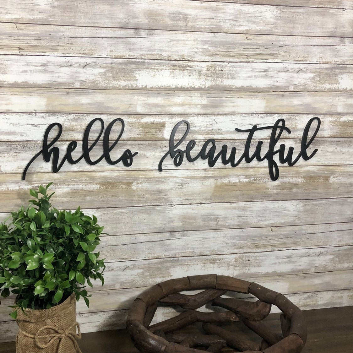 Hello Beautiful Wood Sign - Master Bedroom Wall Decor - Inspirational Vanity Mirror Art - Boho Girls Room Sign - Self Care Gift for Her