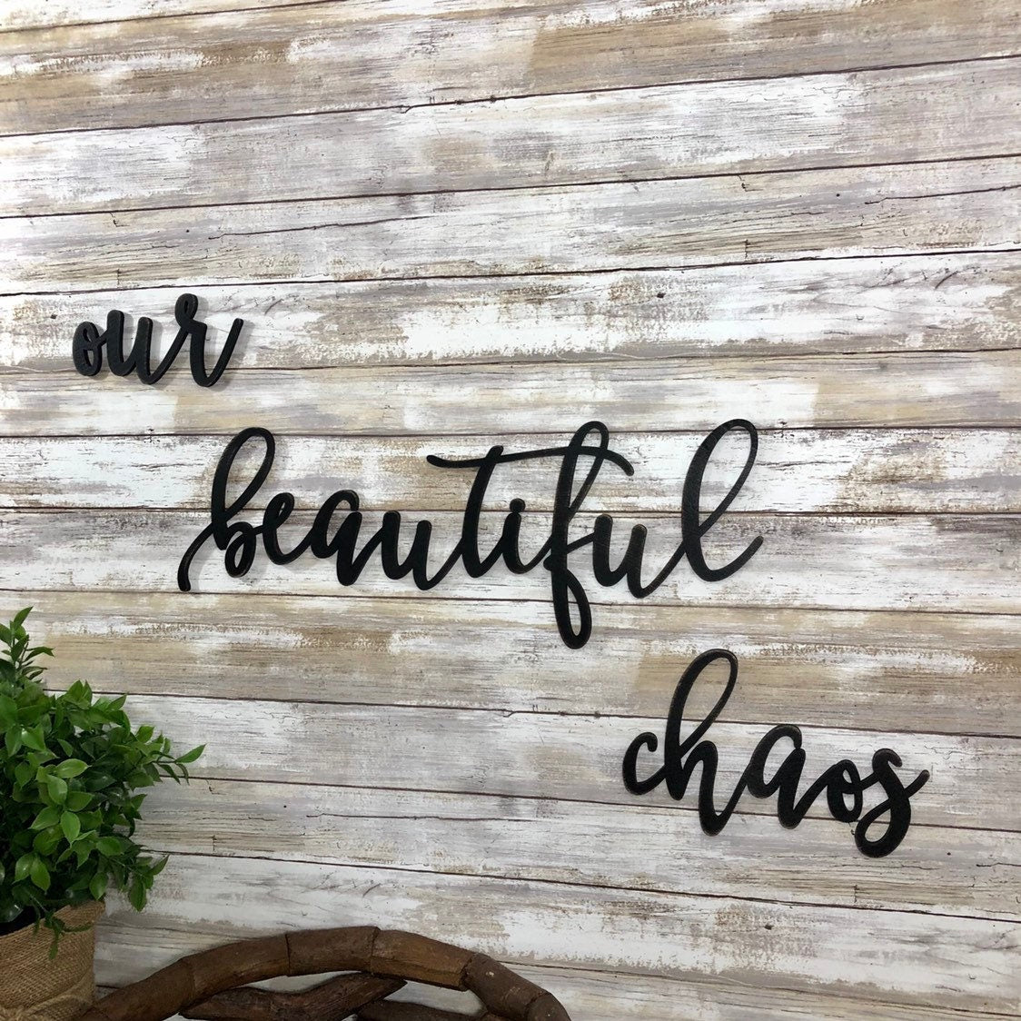 Our Beautiful Chaos Wood Sign - Farmhouse Family Wall Art - Rustic Living Room Decor