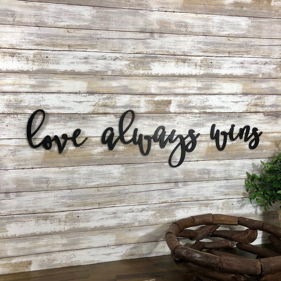 Love Always Wins Wood Sign - Inspirational Anniversary Gift for Couple - Wedding Sign Decor