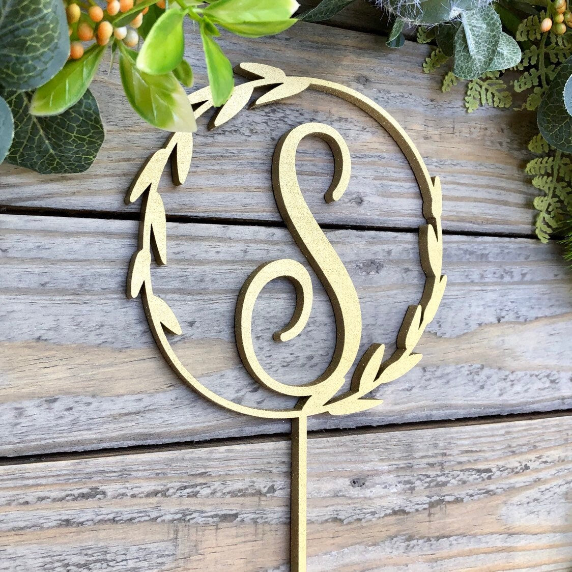 Personalized Initial Cake Topper - Rustic Wedding Monogram Wood Cake Topper