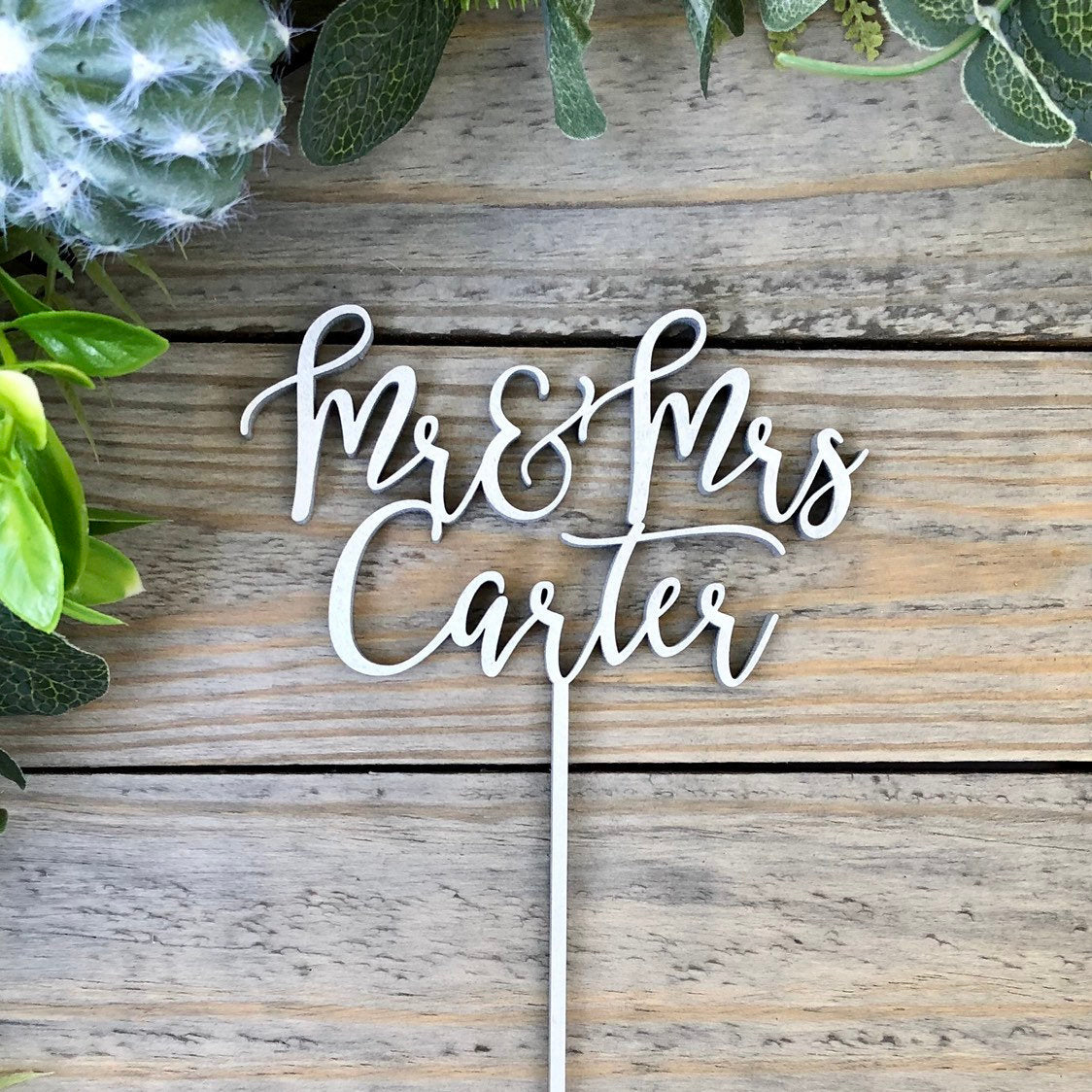 Custom Calligraphy Mr and Mrs Cake Topper - Rustic Wedding Decor - Personalized Topper With Name
