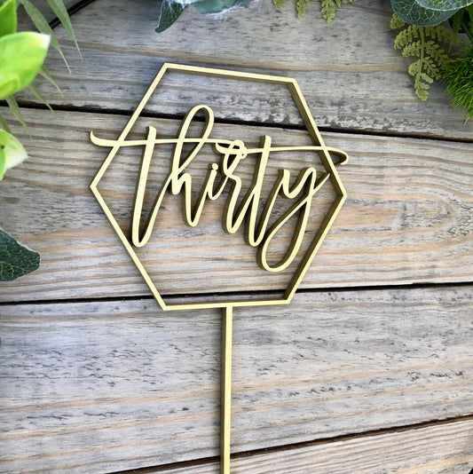Calligraphy 30th Birthday Cake Topper - Dirty Thirty Topper Script - Modern Milestone Gift