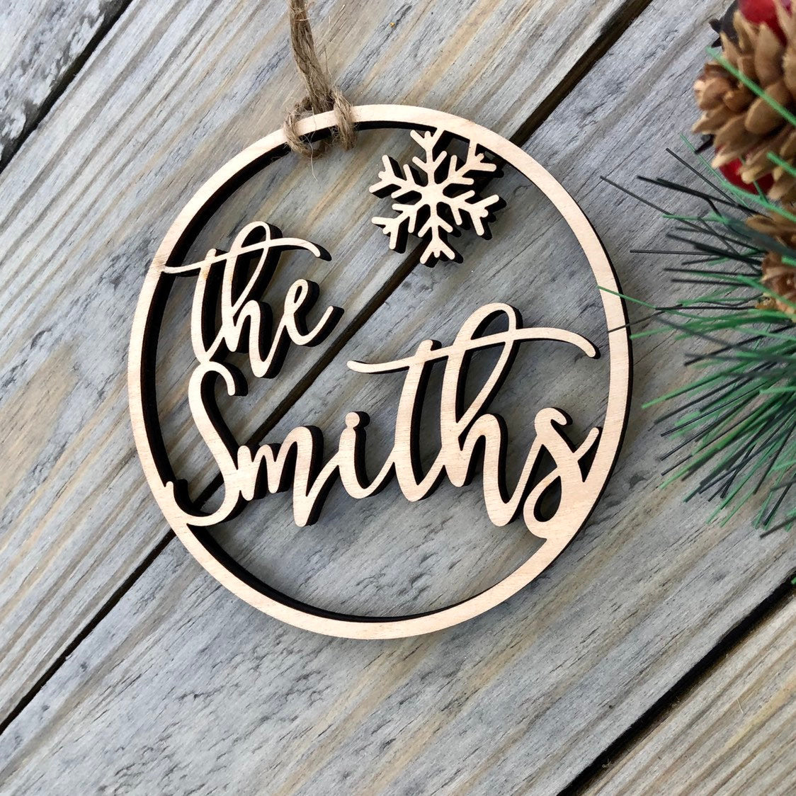 2025 Personalized Family Ornament - Custom Last Name Wood Ornament - First Christmas Married or New Home Gift for Couple