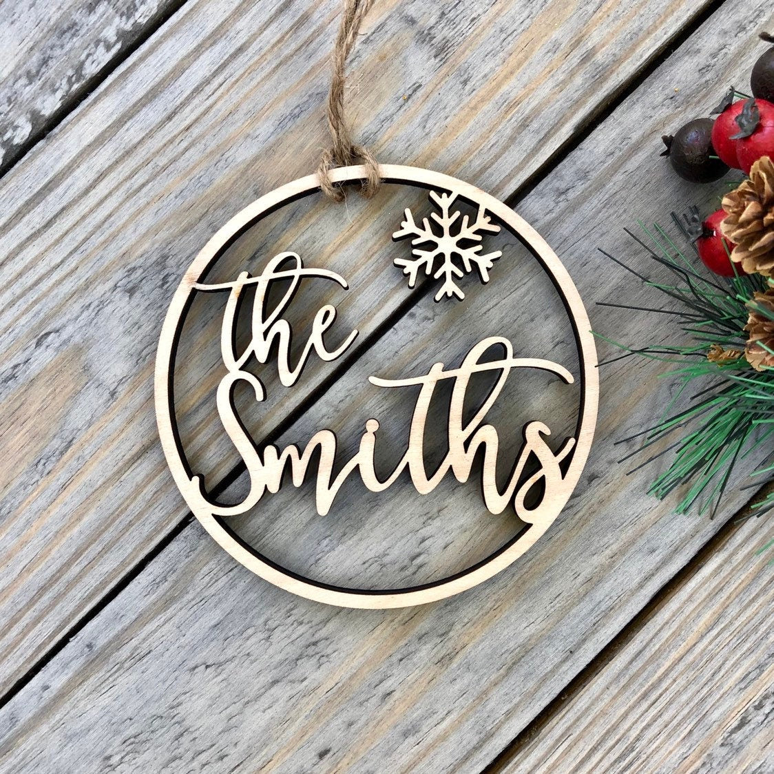 2025 Personalized Family Ornament - Custom Last Name Wood Ornament - First Christmas Married or New Home Gift for Couple