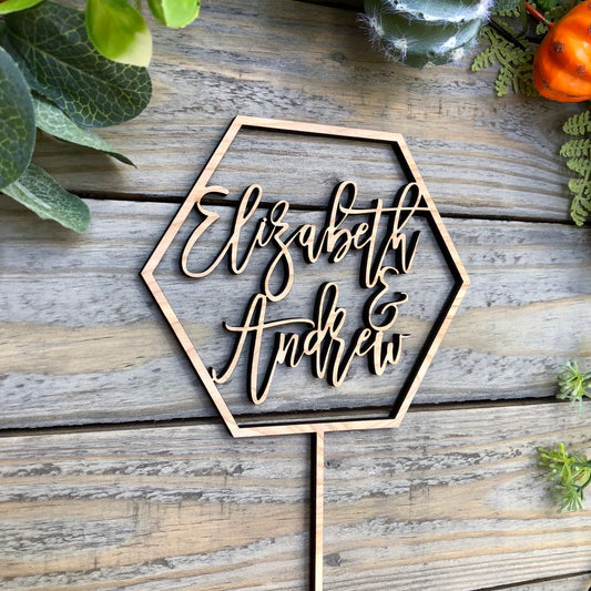 Custom Wedding Cake Topper with Names - Modern Script Wood Cake Sign for Engagement, Bridal Shower, Anniversary