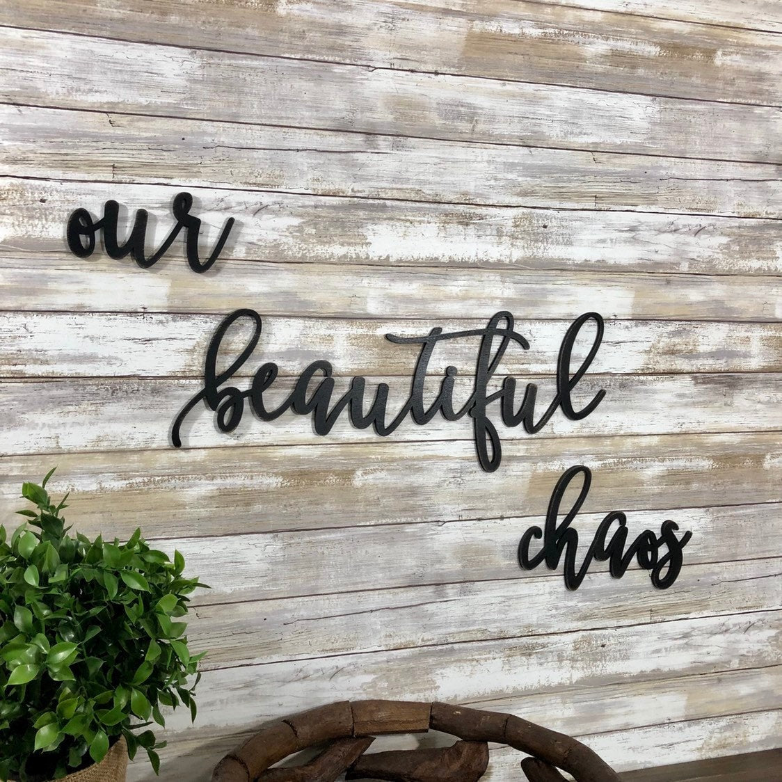 Our Beautiful Chaos Wood Sign - Farmhouse Family Wall Art - Rustic Living Room Decor