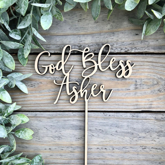 God Bless Cake Topper - Christening Baptism or First Communion Sign - Baptism Celebration Decor
