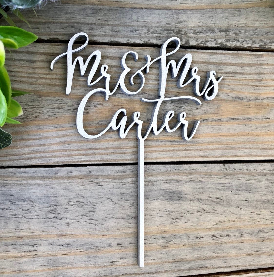 Custom Calligraphy Mr and Mrs Cake Topper - Rustic Wedding Decor - Personalized Topper With Name