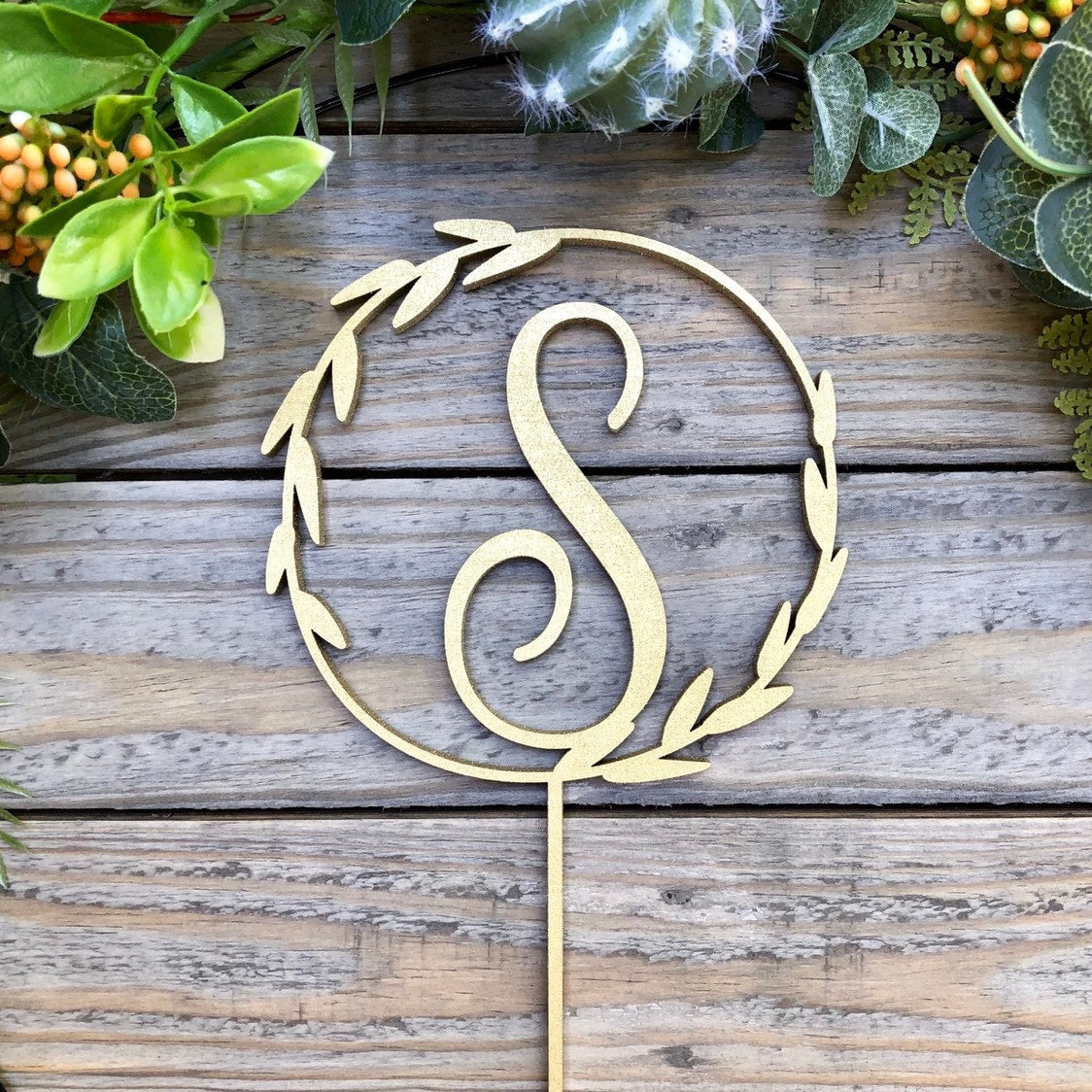 Personalized Initial Cake Topper - Rustic Wedding Monogram Wood Cake Topper