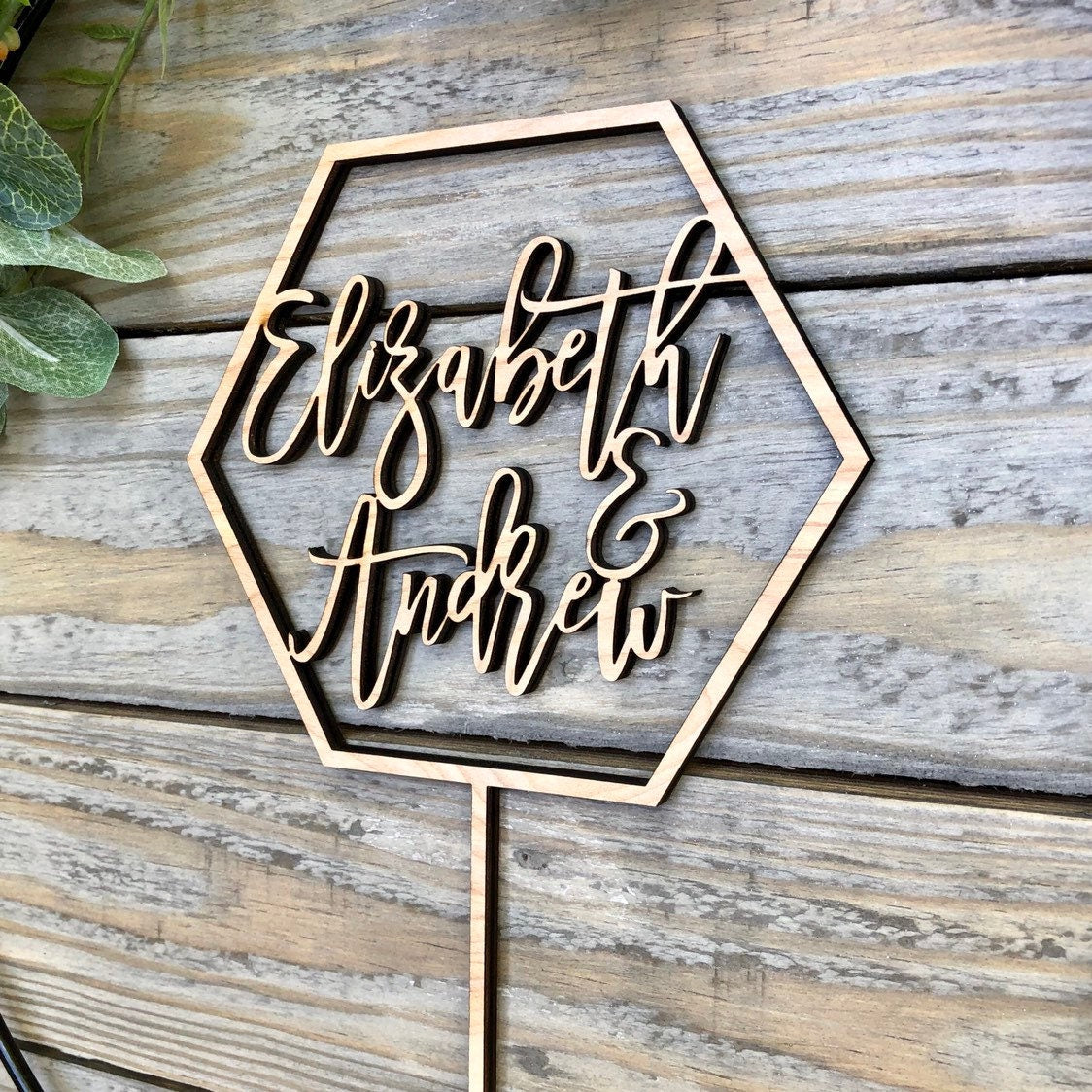 Custom Wedding Cake Topper with Names - Modern Script Wood Cake Sign for Engagement, Bridal Shower, Anniversary