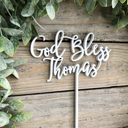 Personalized God Bless Cake Topper - Christening, Baptism, First Communion Special Events - Christian Cake Topper