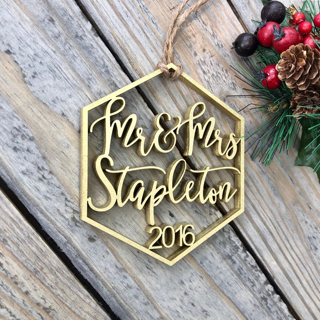 Personalized Name Wood Christmas Ornament - Mr & Mrs Custom Laser Cut Gift - Our First Holiday 2025 Ornament
