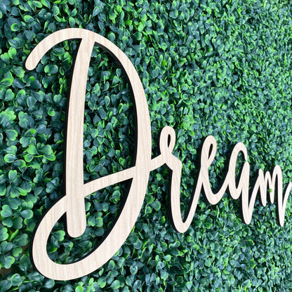 Dream Wood Sign - Inspirational Bedroom Wall Decor - Boho Nursery Name Sign - Minimalist Script Word Art - Motivational Gift for Her
