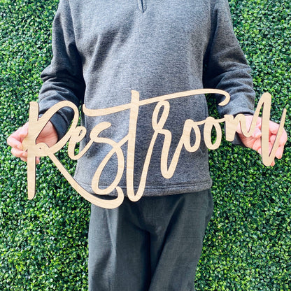 Cursive Restroom Sign - Script Bathroom Door Decor - Signage for Cafe or Office - Bathroom This Way Restaurant Decor