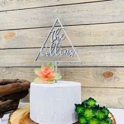 Wedding Cake Topper - Custom Geometric Names Topper - Modern Script Wood Cake Sign for Boho Weddings & Engagement Parties