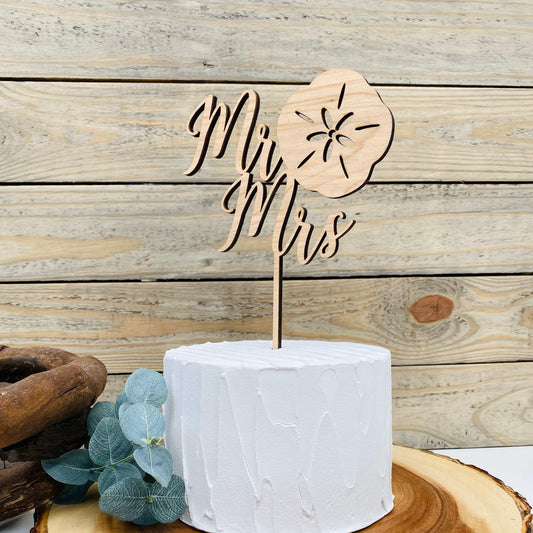 Mr & Mrs Sand Dollar Cake Topper - Beach Wedding Decor - Coastal Destination Wedding Topper - Nautical Seashell Wedding Gift