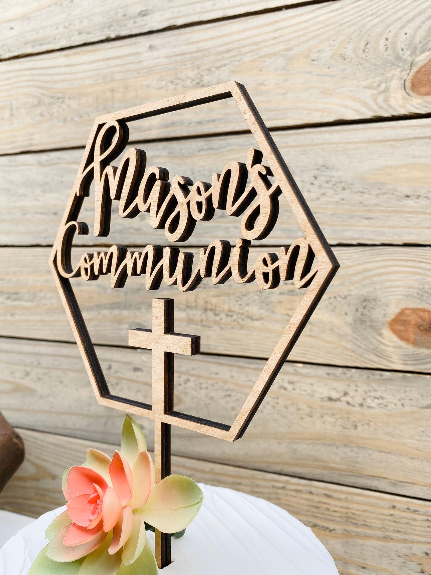 Personalized First Communion Cake Topper - Baptism Christening Decor - Christian Cake Topper