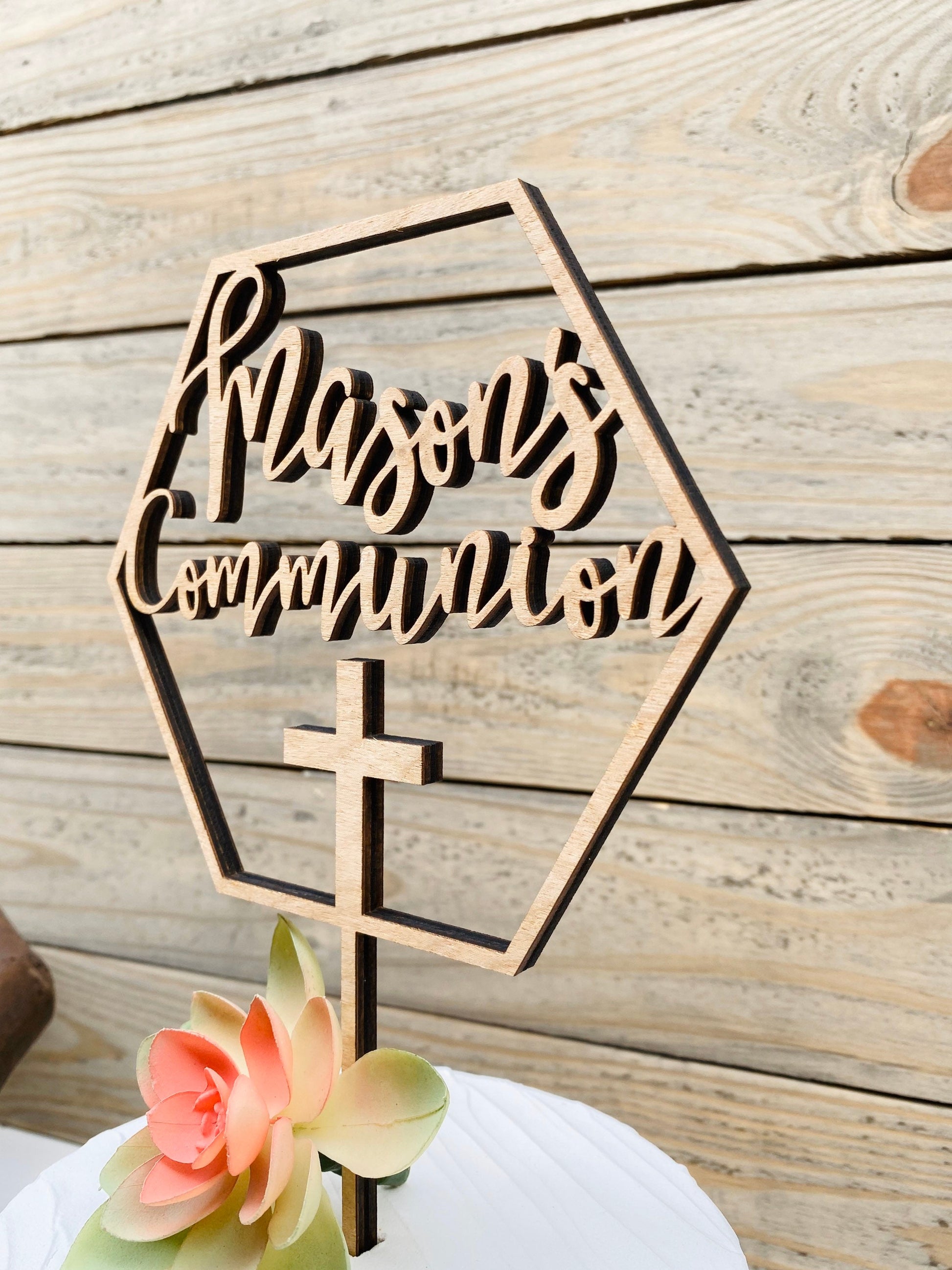 Personalized First Communion Cake Topper - Baptism Christening Decor - Christian Cake Topper