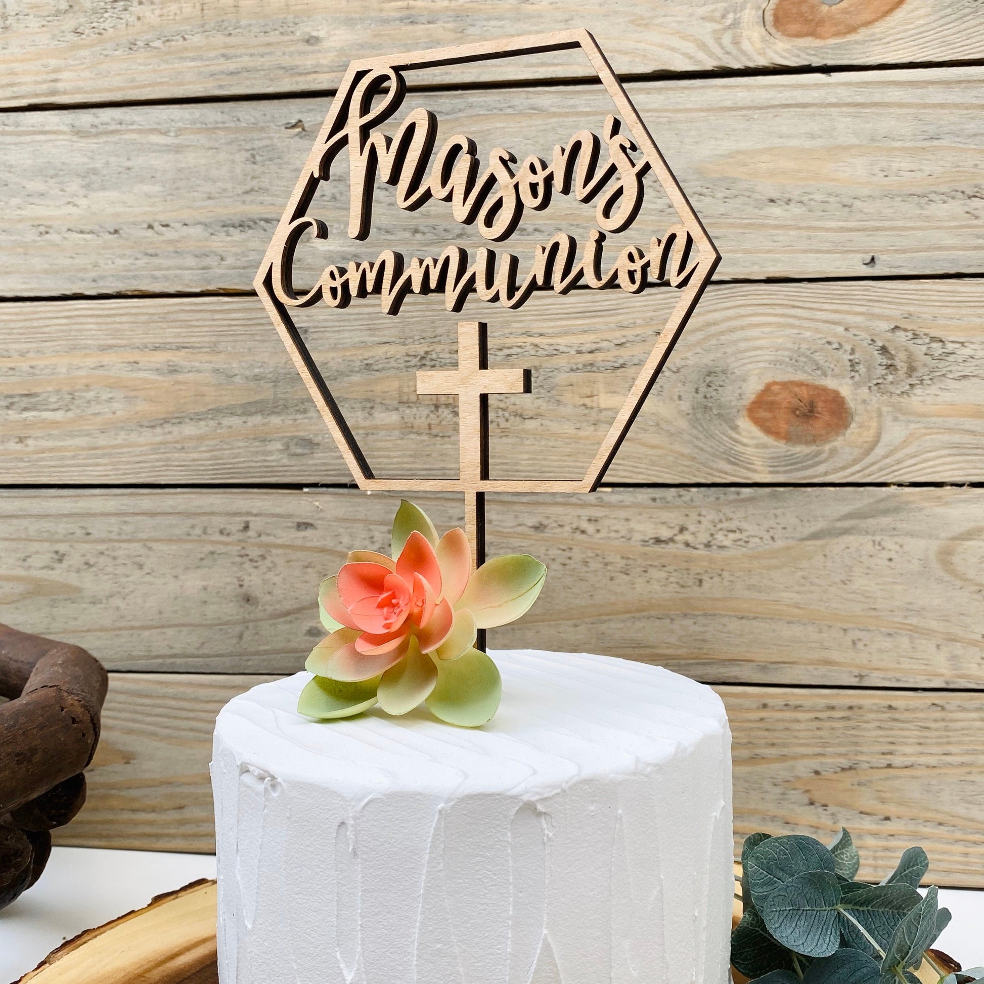 Personalized First Communion Cake Topper - Baptism Christening Decor - Christian Cake Topper